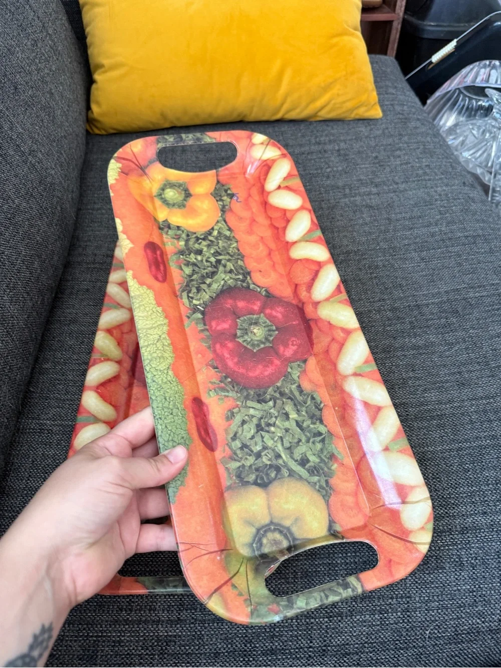 Vegetable Print Serving Tray - Orange & Red (2)